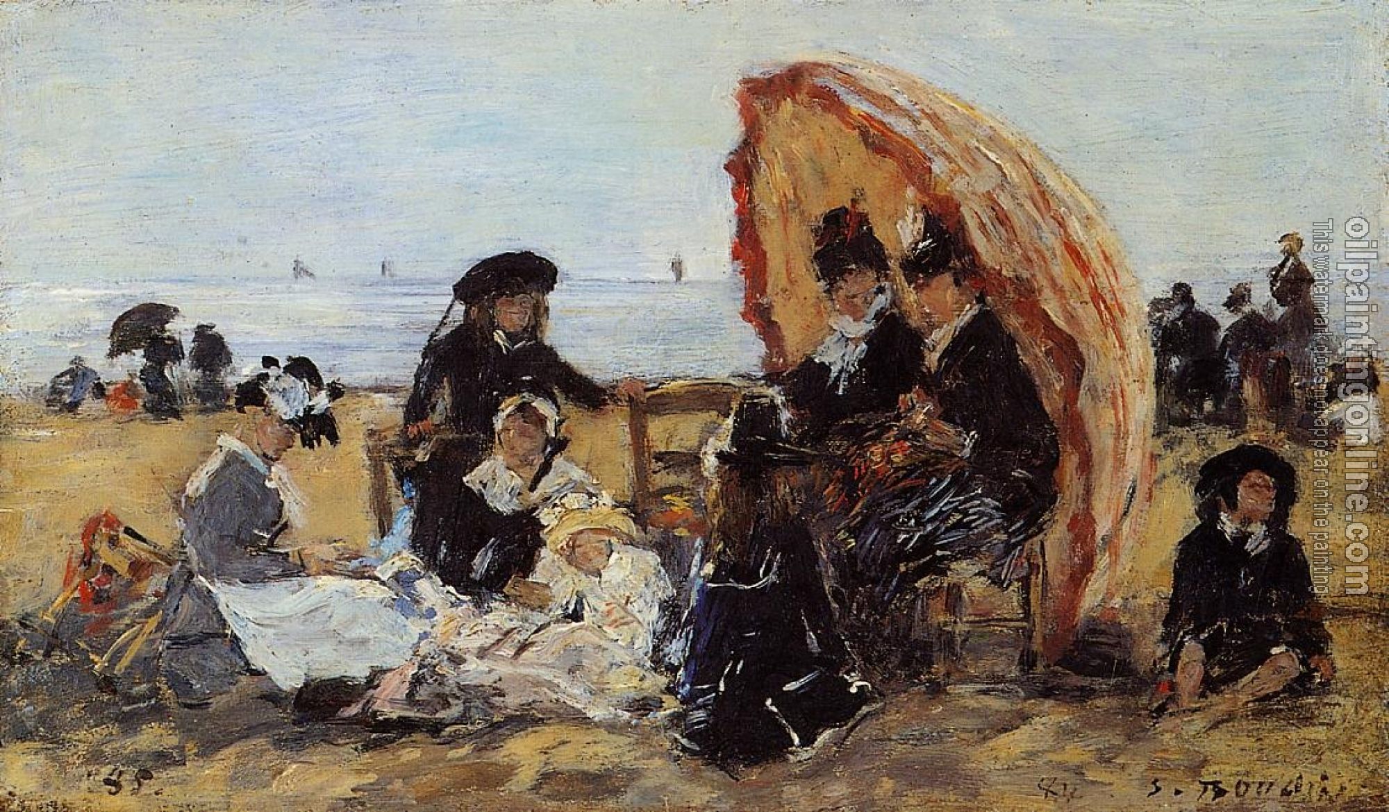 Boudin, Eugene - Trouville, on the Beach Sheltered by a Parasol